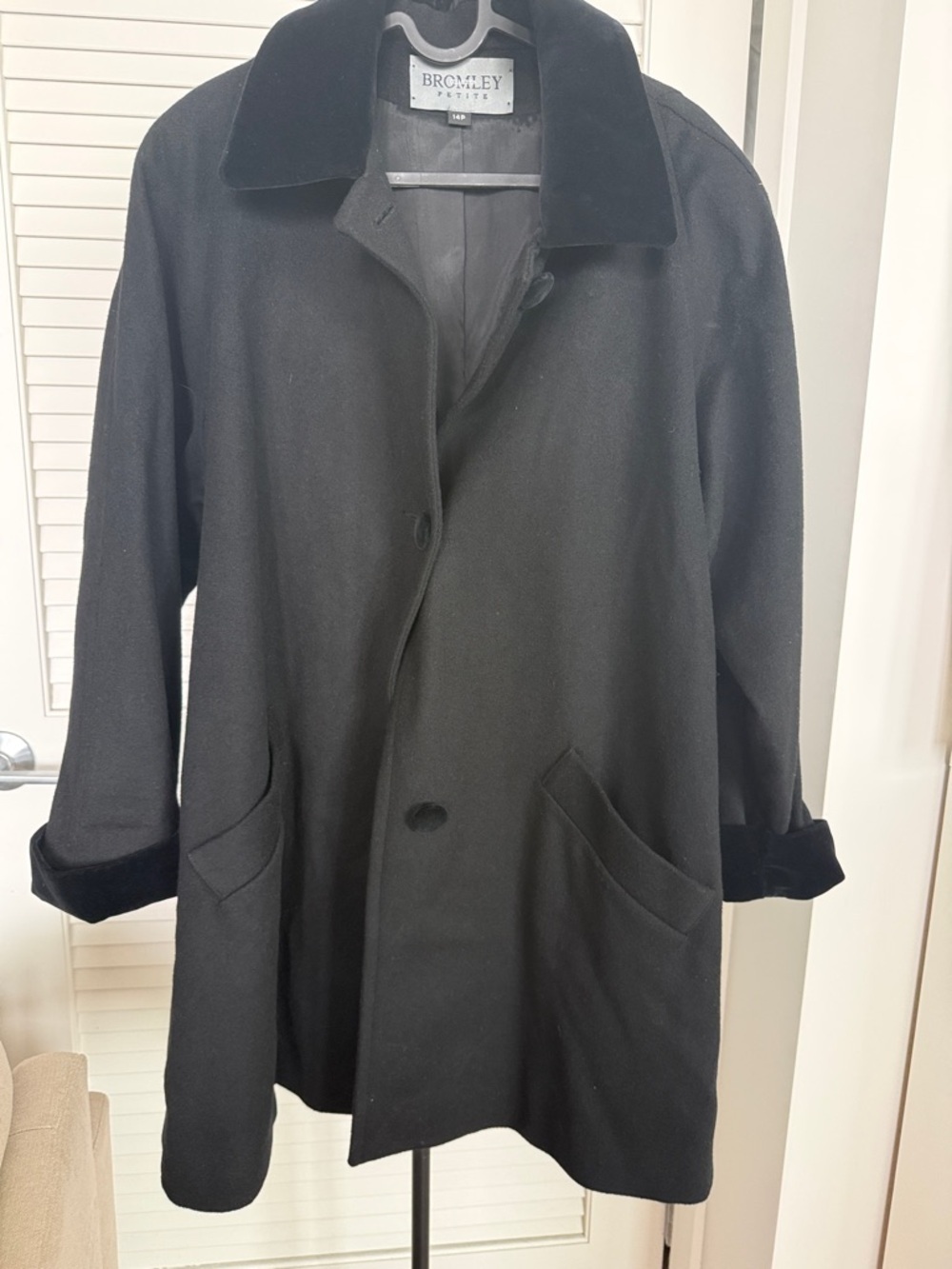 Bromley Black Wool Blend Coat Petite 14P Tailored Classic Winter
